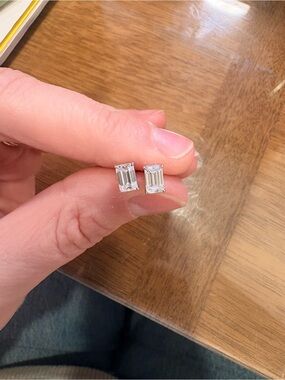 Sterling Silver Emerald-Cut Moissanite Stud Earrings